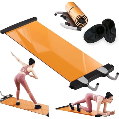 Rutschbrett for Trainieren, 2-IN-1-Gleitmatten-Pilatesbrett mit Bauchmuskeltrainingsgeräten und Schuhüberzug, superglatte Oberfläche, Rutschbrett-Balance-Board(Yellow,160cm) von GHRERTX