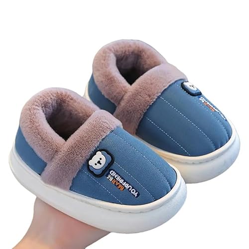 GHUUUJKI Hausschuhe Winter Heel Wrap Baumwolle Kinderschuhe Nette Cartoon Home Indoor Mule Plüsch Hausschuhe Warme Kinder Rutschfest-Marine-26-27(Innensohlen17Cm) von GHUUUJKI