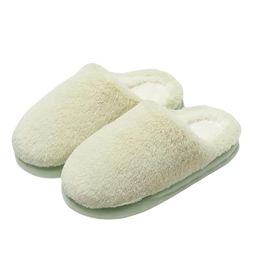 GHUUUJKI Hausschuhe Winter Plüsch -Hausschuhe Frauen Plattform Flauschige Gleitflats Männer Komfort Paare Prägnante Anti -Slip -Schlafzimmerschuhe-Grün-38-39 (Eur 37-38) von GHUUUJKI