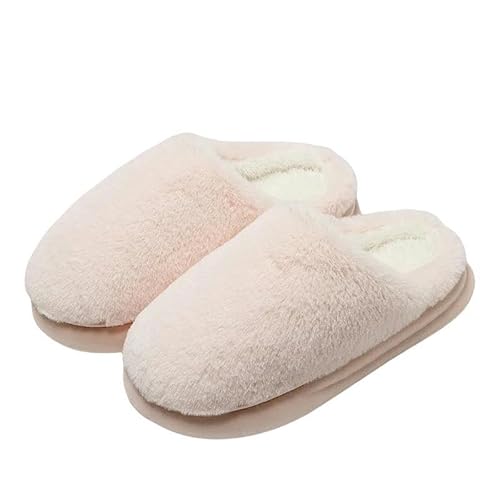 GHUUUJKI Hausschuhe Winter Plüsch -Hausschuhe Frauen Plattform Flauschige Gleitflats Männer Komfort Paare Prägnante Anti -Slip -Schlafzimmerschuhe-Rosa-38-39 (Eur 37-38) von GHUUUJKI