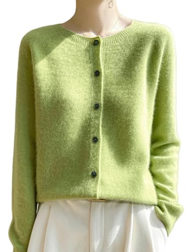 GHUUUJKI Pullover Damen Frühjahr Herbst Frauen Strickjacke Weiche O-Neck Kaschmir Pullover Geknöpfte Strickwaren Freizeitkleidung-Apfelgrün-M von GHUUUJKI