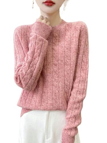 GHUUUJKI Pullover Damen Herbst- Und Winterfrauen-Pullover O-Neck Langarm Dicker Und Locker Strickwege Dot Cross-Cross Casual Pullover Tops-Rosa-XL von GHUUUJKI