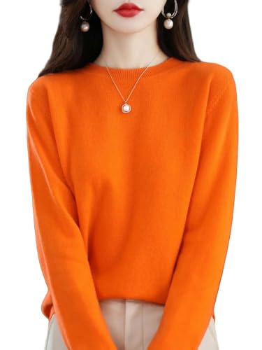 GHUUUJKI Pullover Damen Herbst Winter Women Pullover O-Neck Long Sleeve Pullover Basic Casual Lose Style Famale Kleidung Strickwege Tops-Orange-M von GHUUUJKI