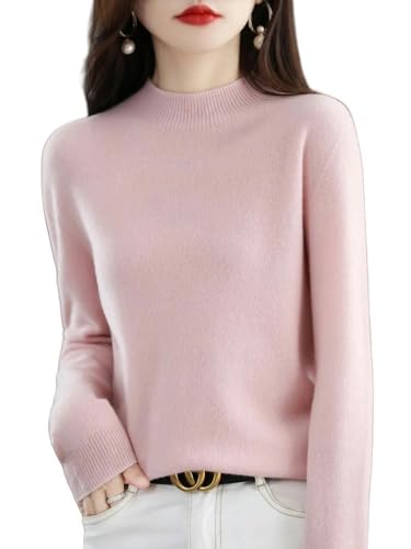 GHUUUJKI Pullover Damen Mode Pullover Frauen Mock-Neck Strickwaren Kaschmir Pullover Herbst Winter Langärmelige Pullover Kleidung Tops-Rosa-XL von GHUUUJKI