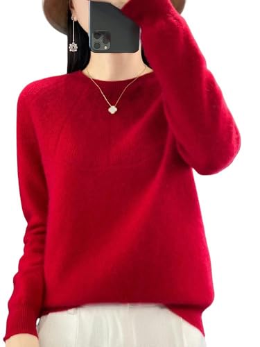 GHUUUJKI Pullover Damen Pullover Für Frauen Strickwege O-Neck Pullover Cashmere Hollow Out Raglan Ärmel Lässig Warm Warmer Weiblicher Herbst Winter-Rot-L von GHUUUJKI