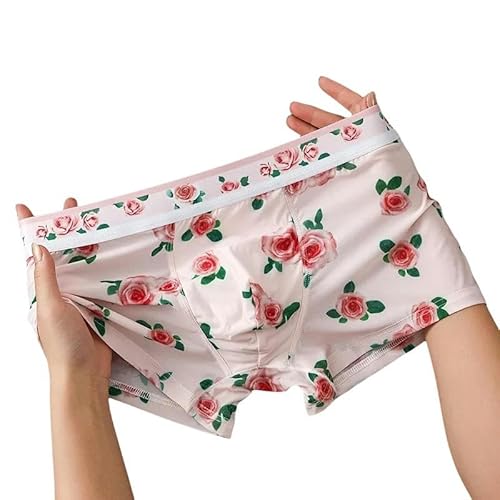 GHUUUJKI Unterhosen M?Nner 2Pcs Sommer Ice Cold Ice Seidenmänner Unterwäsche Mann Gedruckte Unterhose U Bulge Beutel Unterwäsche Atmungsaktive Boxer-Rosa-M von GHUUUJKI