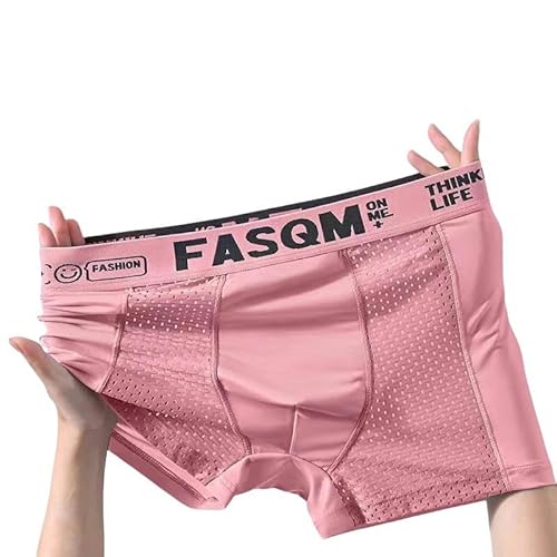 GHUUUJKI Unterhosen M?Nner 3Pcs Herren Boxer Shorts EIS Seide Männer Höschen Nahtlose Unterwäsche Mann Unterhose Höschen Männlich Antibakteriell-Rosa-XL von GHUUUJKI