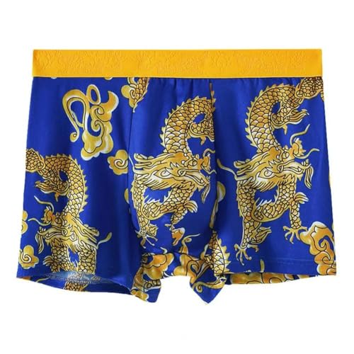 GHUUUJKI Unterhosen M?Nner 4Pcs Männer Unterbinden Dragon Muster Boxer Mit Breitem Bund Für Männer Mittlere Aufstände Unterwäsche Shorts Höschen-Blau-2Xl von GHUUUJKI