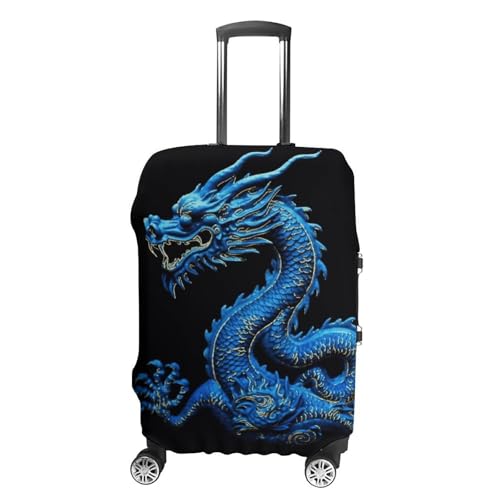 GHZWACKJ Gepäckabdeckung, staubdicht, kratzfest, elastisch, Reisekoffer-Schutz, blau, chinesischer Drache, waschbar, Gepäckhüllen, passend für 45,7 - 81,3 cm Gepäck, Blauer chinesischer Drache, L von GHZWACKJ