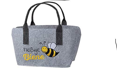 Gilde Tasche Fleißige Biene aus Filz mit besticktem Motiv 2fach Sortiert, in der Farbe Hell oder Dunkelgrau, 40x26x25cm, 45541 von GILDE