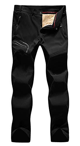 GITVIENAR Verdickte Damen Softshellhose Abnehmbare Fleece Wanderhose Wasserdicht Winddicht Outdoorhose Atmungsaktiv Trekkinghose mit Reißverschluss (Schwarz, M) von GITVIENAR