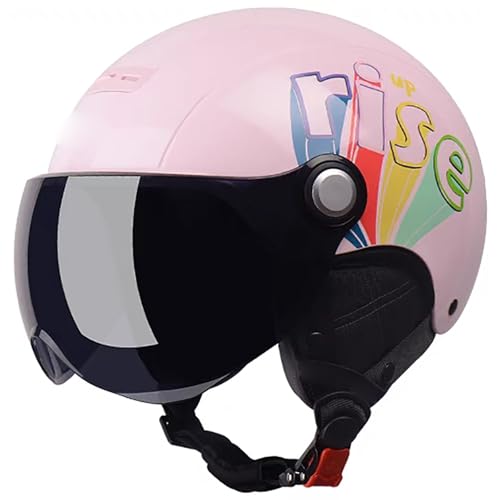 3/4-Motorradhelm Mit Süßem Muster, DOT/ECE-Zertifizierter Leichter Motorradhelm Mit Visier Und Abnehmbaren Gefütterten Ohrenschützern, Offener Motorradhelm Für Motorroller I,54-61cm von GJCKOPIUFA