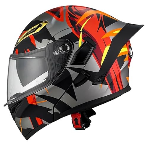 Cooler Motorrad-Klapphelm, Universell Für Alle Jahreszeiten, DOT/ECE-Zertifizierter Integralhelm Mit Doppelvisier, Geeignet Für Erwachsene Männer Und Frauen, Offroad-Motorradhelm H,XL/(61~62cm) von GJCKOPIUFA