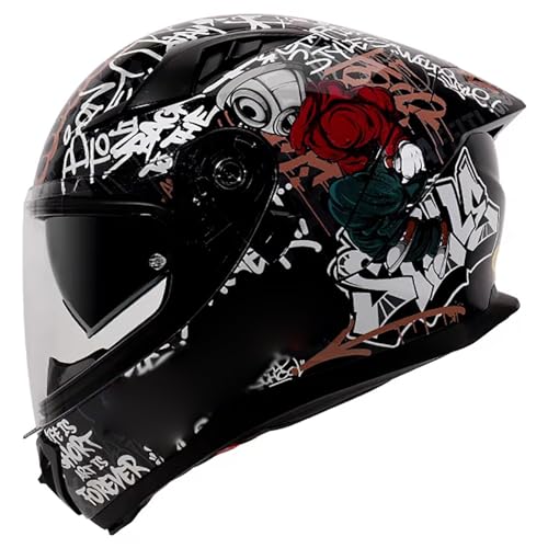 Cooler Motorradhelm, Universal Für Alle Jahreszeiten, DOT/ECE Zertifizierter Retro Motorradhelm Mit Doppelvisier Und Schnell Zu Lösen Kinnriemen, Off-Road Motorradhelm E,M/(55~56cm) von GJCKOPIUFA