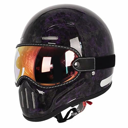 DOT/ECE-Zertifizierter Leichter Motorradhelm, Erwachsene Männer Und Frauen Off-Road Motorradhelm Mit Visier, Kohlefaser Retro Motorradhelm Mit Vollgesicht J,L/(56~57cm) von GJCKOPIUFA