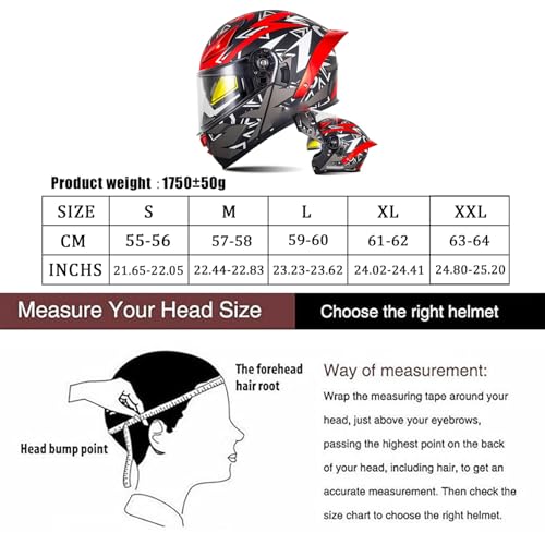 DOT/ECE-Zertifizierter Motorrad-Integralhelm, Klapphelm Für Erwachsene Männer Und Frauen Mit Doppelvisier, Universell Für Alle Jahreszeiten, Offroad-Motorradhelm E,L/(59~60cm) von GJCKOPIUFA