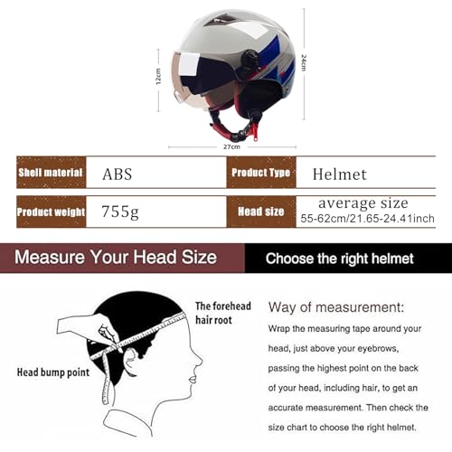 DOT/ECE-Zertifizierter Offener Motorradhelm, Halbhelm Mit Sonnenblende Und Abnehmbarem Ohrenpolster, Leichter Motorradhelm Für Erwachsene, Männer Und Frauen A,55-62cm von GJCKOPIUFA