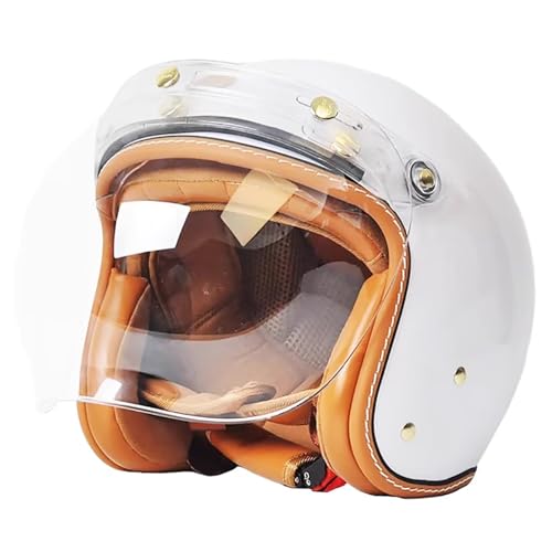 DOT/ECE-Zertifizierter Retro-3/4-Motorradhelm, Halbhelm Mit Visier Und Kinnriemen Mit Schnellverschluss, Offener Motorradhelm Für Erwachsene Männer Und Frauen, Retro-Cruise-Helm B,S/(53~54cm) von GJCKOPIUFA