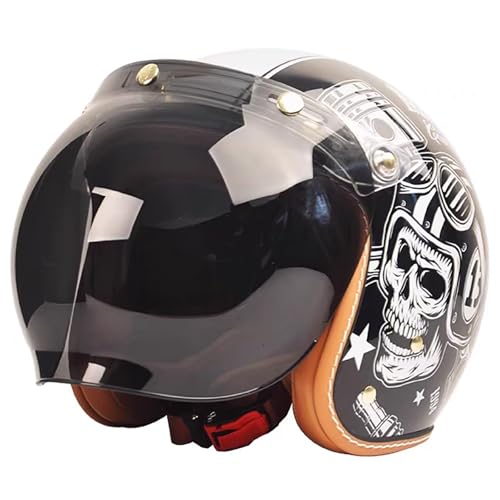 DOT/ECE-Zertifizierter Retro-3/4-Motorradhelm, Halbhelm Mit Visier Und Kinnriemen Mit Schnellverschluss, Offener Motorradhelm Für Erwachsene Männer Und Frauen, Retro-Cruise-Helm F,S/(53~54cm) von GJCKOPIUFA