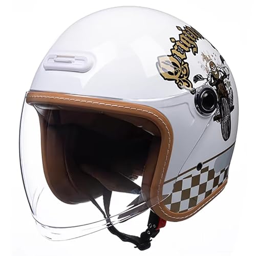 DOT/ECE-Zertifizierter Retro-3/4-Motorradhelm, Offener Motorradhelm Mit Visier Und Kinnriemen Mit Schnellverschluss, Retro-Cruise-Helm, Geeignet Für Erwachsene Männer Und Frauen A,XL/(59~60cm) von GJCKOPIUFA