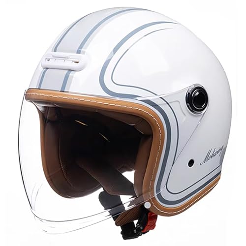 DOT/ECE-Zertifizierter Retro-3/4-Motorradhelm, Offener Motorradhelm Mit Visier Und Kinnriemen Mit Schnellverschluss, Retro-Cruise-Helm, Geeignet Für Erwachsene Männer Und Frauen D,XXL/(61~62cm) von GJCKOPIUFA