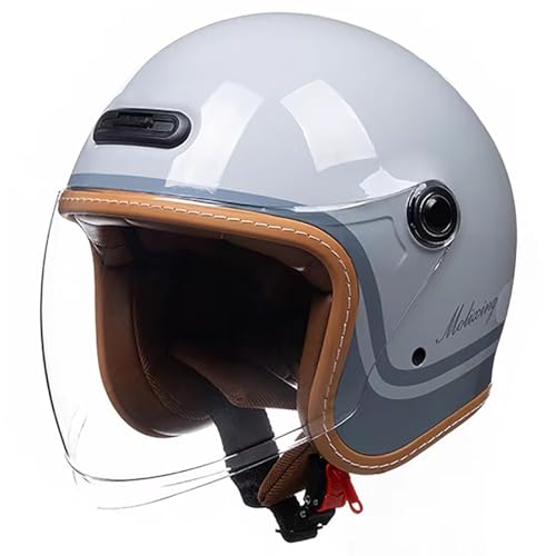 DOT/ECE-Zertifizierter Retro-3/4-Motorradhelm, Offener Motorradhelm Mit Visier Und Kinnriemen Mit Schnellverschluss, Retro-Cruise-Helm, Geeignet Für Erwachsene Männer Und Frauen H,M/(54~56cm) von GJCKOPIUFA