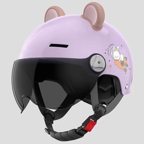 Motorradhelm Für Erwachsene, DOT/ECE-Zertifizierter Offener Motorradhelm Mit Visier Und Kinnriemen Mit Schnellverschluss, Leichter Motorradhelm Mit Süßen Bärenohren I,54-62cm von GJCKOPIUFA