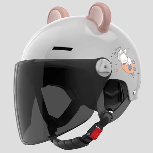 Motorradhelm Für Erwachsene, DOT/ECE-Zertifizierter Offener Motorradhelm Mit Visier Und Kinnriemen Mit Schnellverschluss, Leichter Motorradhelm Mit Süßen Bärenohren L,54-62cm von GJCKOPIUFA