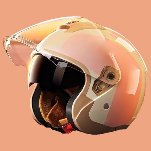 Motorradhelm Für Erwachsene Männer Und Frauen, DOT/ECE-Zertifizierter 3/4-Motorrad-Halbhelm Mit Doppelvisier Und Kinnriemen Mit Schnellverschluss, Offener Motorradhelm D,55-60cm von GJCKOPIUFA