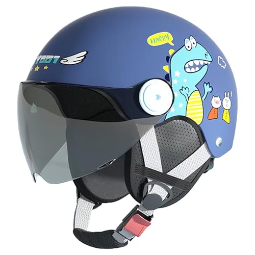 Motorradhelm Für Kinder, Offener Motorradhelm Mit Visier Und Kinnriemen Mit Schnellverschluss, Leichter Motorrad-Halbhelm Für Kinder, DOT/ECE-Zertifiziert A,50-56cm von GJCKOPIUFA