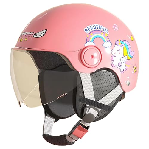 Motorradhelm Für Kinder, Offener Motorradhelm Mit Visier Und Kinnriemen Mit Schnellverschluss, Leichter Motorrad-Halbhelm Für Kinder, DOT/ECE-Zertifiziert E,50-56cm von GJCKOPIUFA