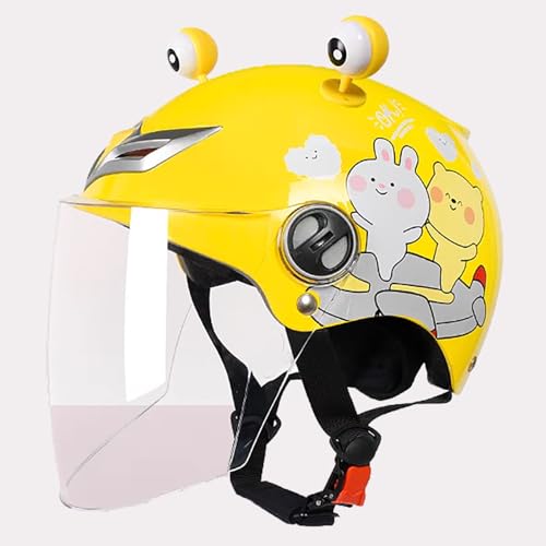 Offener Motorradhelm Für Kinder, Leichter Motorradhelm Mit Visier Und Kinnriemen Mit Schnellverschluss, Universell Für Alle Jahreszeiten, DOT/ECE-Zertifiziert E,48-55cm von GJCKOPIUFA