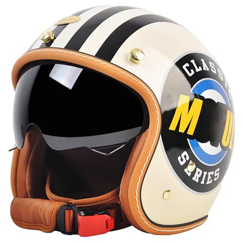 Retro-Motorradhelm, DOT/ECE-Zertifizierter Offener Motorradhelm Mit Visier Und Schnellverschluss-Kinnriemen, 3/4-Motorradkopfhelm, Geeignet Für Erwachsene Männer Und Frauen A,XXL/(61~63cm) von GJCKOPIUFA