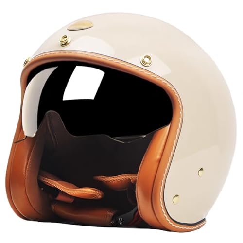 Retro-Motorradhelm, DOT/ECE-Zertifizierter Offener Motorradhelm Mit Visier Und Schnellverschluss-Kinnriemen, 3/4-Motorradkopfhelm, Geeignet Für Erwachsene Männer Und Frauen B,L/(57~58cm) von GJCKOPIUFA