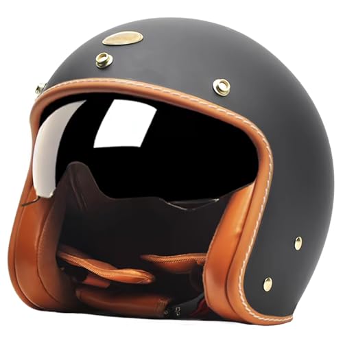 Retro-Motorradhelm, DOT/ECE-Zertifizierter Offener Motorradhelm Mit Visier Und Schnellverschluss-Kinnriemen, 3/4-Motorradkopfhelm, Geeignet Für Erwachsene Männer Und Frauen F,M/(55~56cm) von GJCKOPIUFA