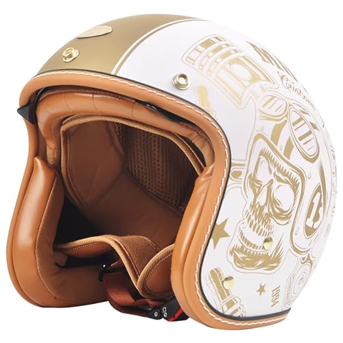 Retro-Motorradhelm, DOT/ECE-Zertifizierter Offener Motorradhelm Mit Visier Und Schnellverschluss-Kinnriemen, 3/4-Motorradkopfhelm, Geeignet Für Erwachsene Männer Und Frauen H,S/(53~54cm) von GJCKOPIUFA