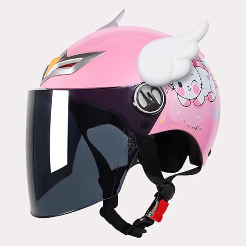 Süßer Kinder-Motorradhelm, DOT/ECE-Zertifizierter Offener Motorradhelm Mit Visier Und Kinnriemen Mit Schnellverschluss, Universell Für Alle Jahreszeiten, Leichter Motorradhelm D,48-55cm von GJCKOPIUFA