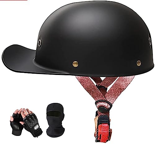 Vintage Open Face Motorradhelm Baseball Cap Halbhelme Retro Herren Damen Für Chopper Cruiser Street Scooter Moped Cap Jet - ECE-Zertifizierter Motorradhelm E,M/{54~56cm} von GJCKOPIUFA