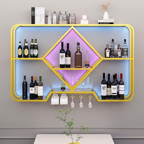 An der Wand montierte Weinregale mit Glashalter, Weinflaschenregal aus Metall, multifunktionales Lagerregal, Weinlager-Präsentationsregal, schwebende Barregale mit LED, für Zuhause, Restaurants, von GJDHUQO