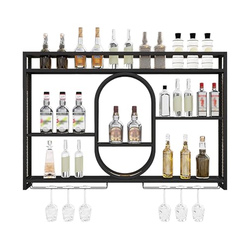 An der Wand montiertes Weinregal mit 3 Ebenen, LED-beleuchtetes Bar-Präsentationsregal für Schnapsflaschen, Hängeregal aus Metall, Barregale für Schnapsflaschen, zur Dekoration der Küchenbar (Farbe: von GJDHUQO