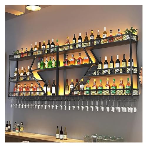 An der Wand montiertes Weinregal mit LED-Licht, 3-lagige LED-hängende industrielle Weinregale, Barregale für Schnapsflaschen, großes Weinregal aus Metall für die Bartheke, für Küche, Zuhause, Bar, von GJDHUQO