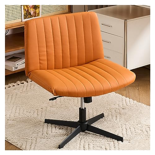 Bürostuhl, Schreibtischstuhl ohne Armlehnen, ohne Rollen, dick gepolsterte Home-Office-Stühle aus Leder, verstellbarer, drehbarer Schaukelstuhl, breiter Computerstuhl für kleine Räume (Farbe: Orange) von GJDHUQO