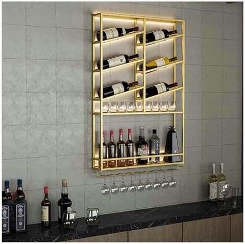 GJDHUQO An der Wand montiertes Weinflaschenregal mit LED, Spirituosenregal aus Eisen mit Glashalter, Mehrzweck-Weinlagerregal für die Hausbar, Esszimmer, Küche Chasing The Dawn von GJDHUQO