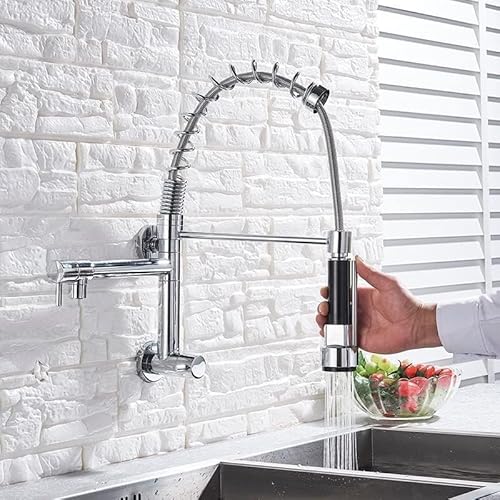 GJDHUQO Wasserhahn, Küchenspülenarmatur, kompatibel mit Bar, Bauernhaus, Gewerbe, Küchenarmatur aus schwarzem/verchromtem Messing, Mischbatterie für Aufsatzspüle, Spültischmischer mit Feder und Zwei von GJDHUQO