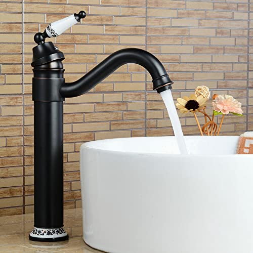 Wasserhahn, V-Intage-Badezimmerarmatur, 360 ° schwenkbarer Badezimmerwaschbeckenhahn, antikes Messing, Einhebel-Badezimmerarmatur, Kalt-/Warmwasser-Waschtischhahn, schwarz (Farbe: Schwarz) (Schwarz) von GJDHUQO