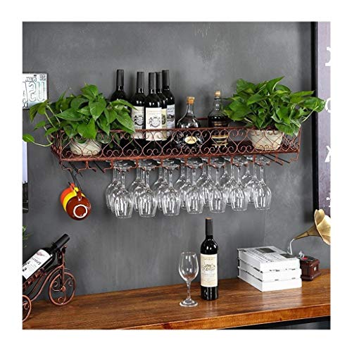 Weinregal, hängender Eisenrahmen für Restaurants, an der Wand hängendes Weinregal, europäisches Weinglasregal, hängendes Kelchregal, kreatives Boden-Weinglasregal (Farbe: Braun, Größe: 80 x 25 cm) von GJDHUQO