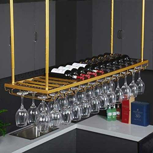 Weinregal Decken-Weinglasregale, an der Decke hängender Weinflaschenhalter, Stielglasregale, Weinkelchregal aus Metall, Weinregal zur Aufbewahrung in Bar und Esszimmer (Farbe: Gold, Größe: 80 × 35 von GJDHUQO