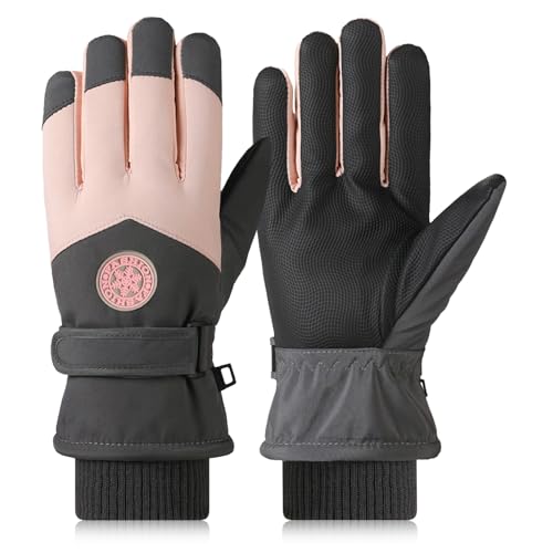 Skihandschuhe für Herren und Damen, wasserdicht, winddicht, warme Handschuhe für kaltes Wetter, Touchscreen-Finger (Damen Pink) von GJV