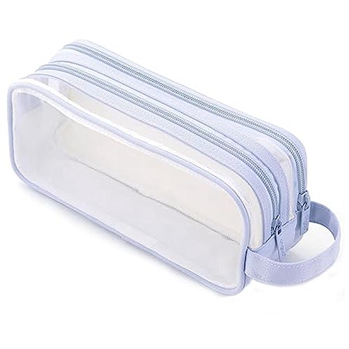 GKKICO Federmäppchen mit 2 Fächern, transparent, Make-up-Tasche für Teenager, Studenten, College, Blau, 1 Stück von GKKICO