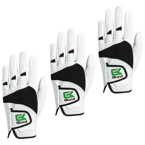 Golf Handschuhe Herren Linke Hand Rechte Leder Cabretta Upgraded Multipack 3 Stück, Herren Golfhandschuh Rechte Linkshänder Golfer Weich Bequem (Weiß, S, Links) von GKandi